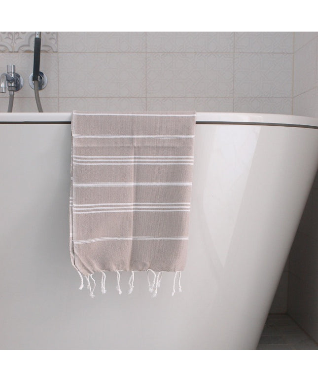 Hamam gæstehåndklæde beige og hvid stribet