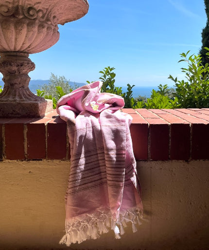 Hammam håndklæde pink brun 170x100