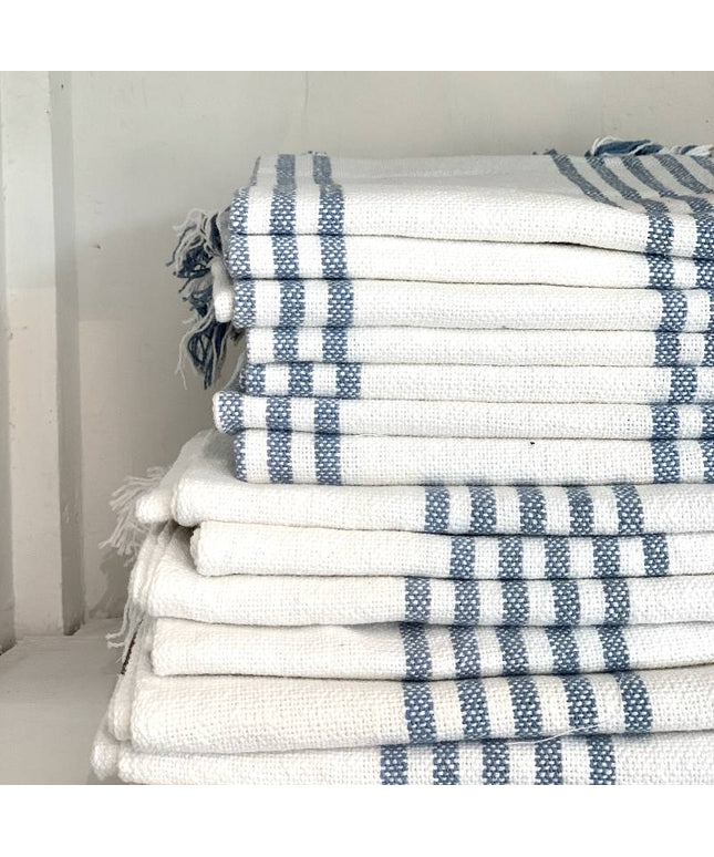Bomulds håndklæde, hvid med blå striber