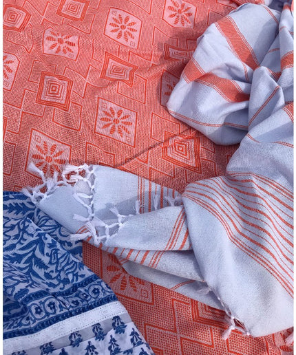 Hamam håndklæde Light Blue/Mandarin - 170x100 cm