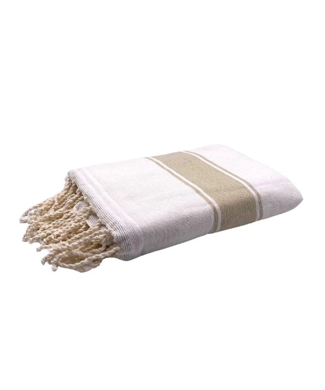 Beige og hvid stribet Hamam håndklæde