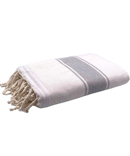Gray 100x200cm hamam towel with terry stripes