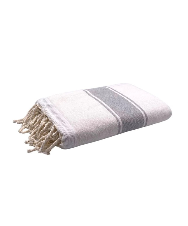 Grå 100x200cm hamam håndklæde med frotté stribet