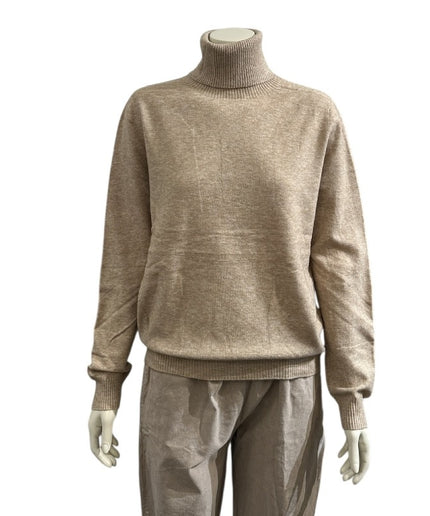 Blød rullekrave bluse - Sand