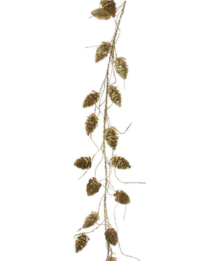 Grankogle guirlande i glitter guld 120 cm.