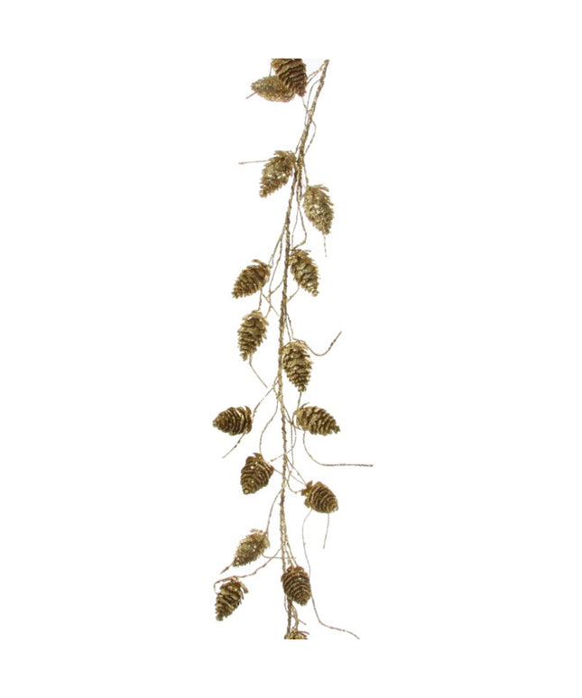 Grankogle guirlande i glitter guld 120 cm.