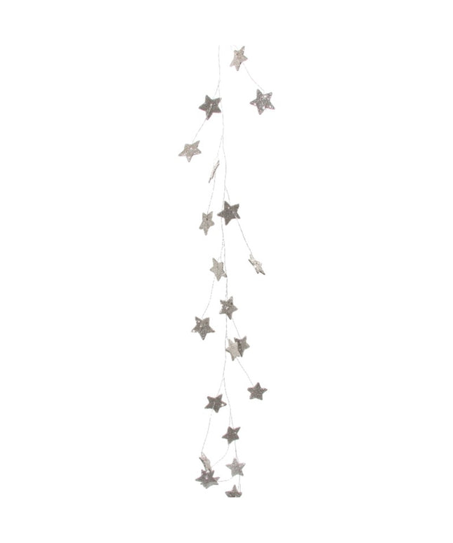 Guirlande med sølv glitter stjerner 180cm