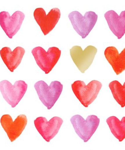 Aquarell Hearts gold papirservietter, 33x33 cm