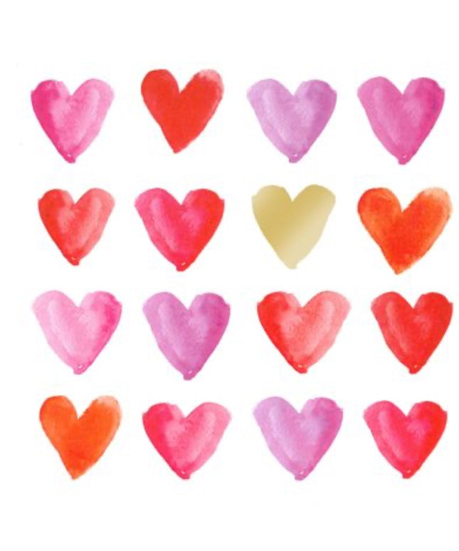 Aquarell Hearts gold papirservietter, 33x33 cm