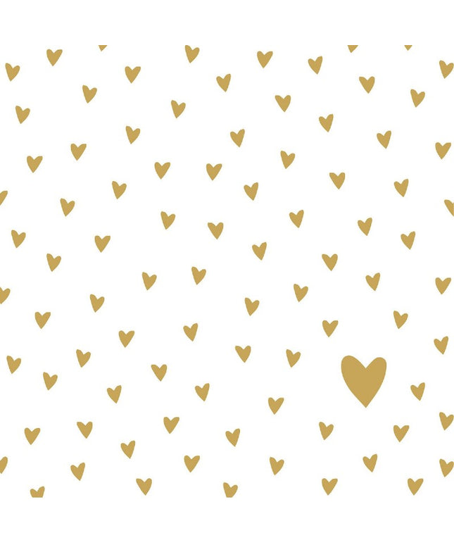 Little Hearts gold papirservietter, 33x33 cm