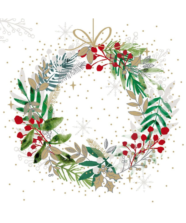 Festive Wreath papirservietter, 33x33 cm