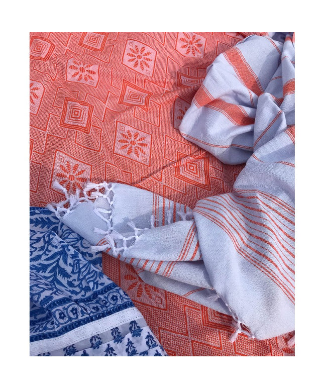 Hamam håndklæde Light Blue/Mandarin - 170x100 cm