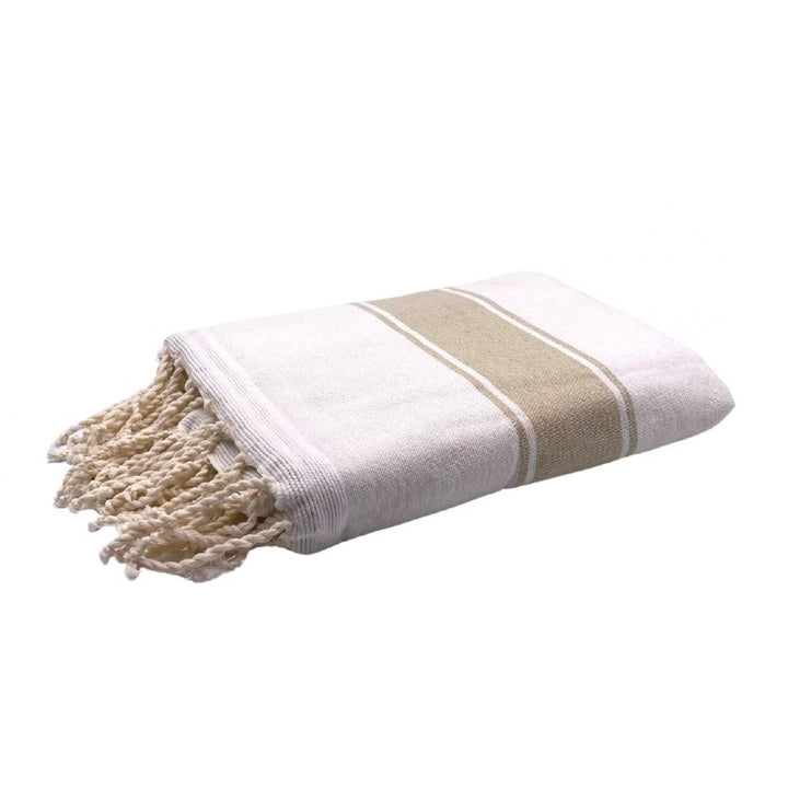 Beige stribet hamam håndklæde med frotté